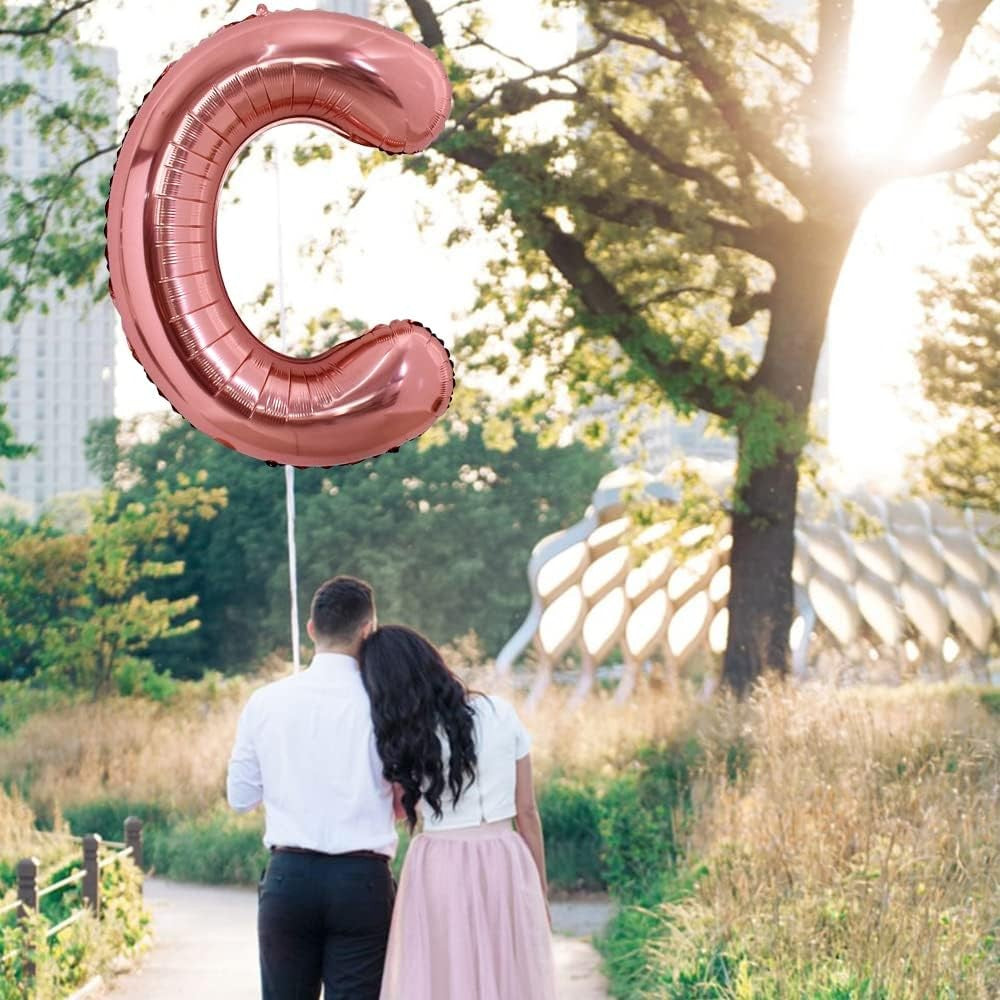 Balon Folie Metalizata Litera C, 100 cm, Umflati cu Heliu sau Aer, Ambalaj Individual, Pai inclus, Rose Gold