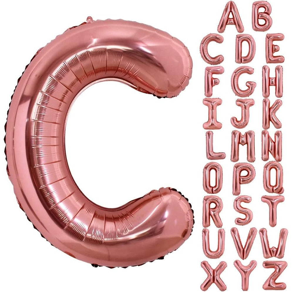 Balon Folie Metalizata Litera C, 100 cm, Umflati cu Heliu sau Aer, Ambalaj Individual, Pai inclus, Rose Gold
