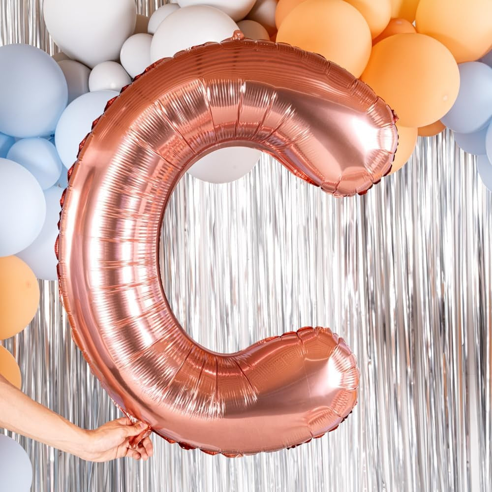 Balon Folie Metalizata Litera C, 100 cm, Umflati cu Heliu sau Aer, Ambalaj Individual, Pai inclus, Rose Gold