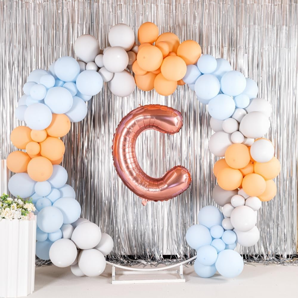 Balon Folie Metalizata Litera C, 100 cm, Umflati cu Heliu sau Aer, Ambalaj Individual, Pai inclus, Rose Gold