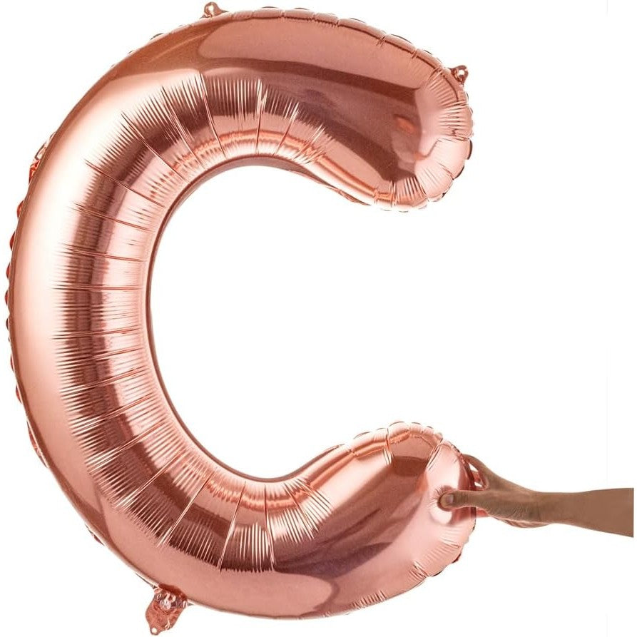 Balon Folie Metalizata Litera C, 100 cm, Umflati cu Heliu sau Aer, Ambalaj Individual, Pai inclus, Rose Gold
