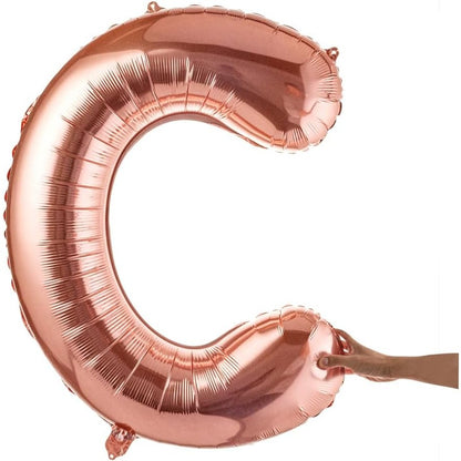 Balon Folie Metalizata Litera C, 100 cm, Umflati cu Heliu sau Aer, Ambalaj Individual, Pai inclus, Rose Gold