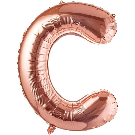 Balon Folie Metalizata Litera C, 100 cm, Umflati cu Heliu sau Aer, Ambalaj Individual, Pai inclus, Rose Gold