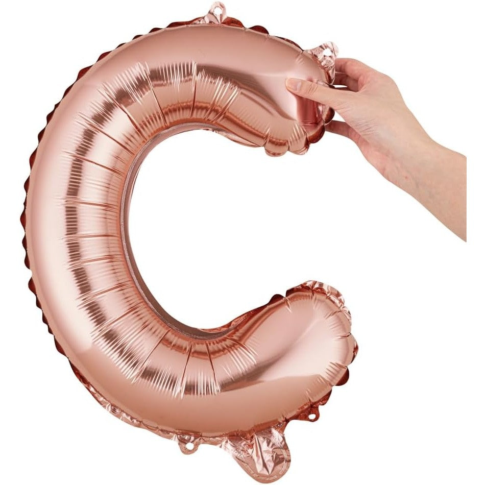 Balon Folie Metalizata Litera C, 40 cm, Umflati cu Heliu sau Aer, Ambalaj Individual, Pai inclus, Rose Gold