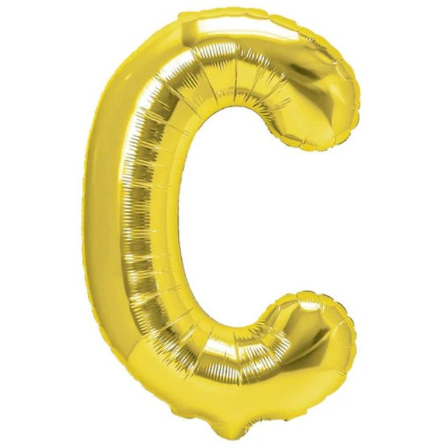 Balon Folie Metalizata Litera C, 40 cm, Umflati cu Heliu sau Aer, Ambalaj Individual, Pai inclus, Auriu