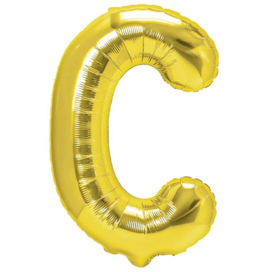 Balon Folie Metalizata Litera C, 40 cm, Umflati cu Heliu sau Aer, Ambalaj Individual, Pai inclus, Auriu