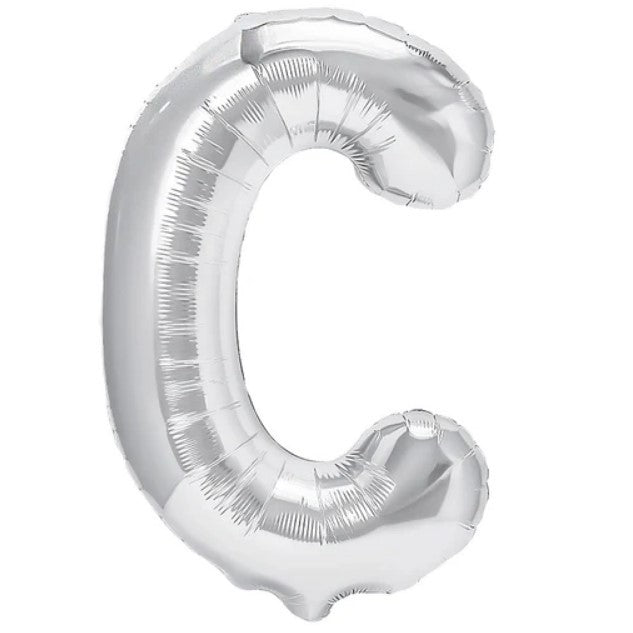 Balon Folie Metalizata Litera C, 40 cm, Umflati cu Heliu sau Aer, Ambalaj Individual, Pai inclus, Argintiu