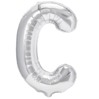 Balon Folie Metalizata Litera C, 40 cm, Umflati cu Heliu sau Aer, Ambalaj Individual, Pai inclus, Argintiu