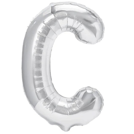 Balon Folie Metalizata Litera C, 40 cm, Umflati cu Heliu sau Aer, Ambalaj Individual, Pai inclus, Argintiu