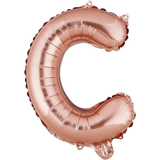 Balon Folie Metalizata Litera C, 40 cm, Umflati cu Heliu sau Aer, Ambalaj Individual, Pai inclus, Rose Gold