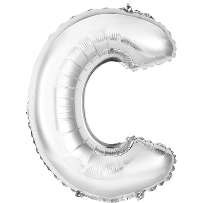 Balon Folie Metalizata Litera C, 80 cm, Umflati cu Heliu sau Aer, Ambalaj Individual, Pai inclus, Argintiu