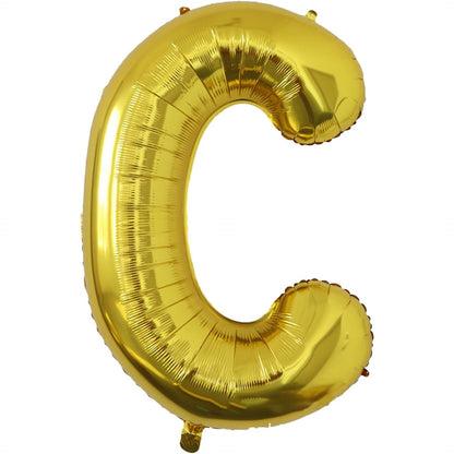 Balon Folie Metalizata Litera C, 80 cm, Umflati cu Heliu sau Aer, Ambalaj Individual, Pai inclus, Auriu