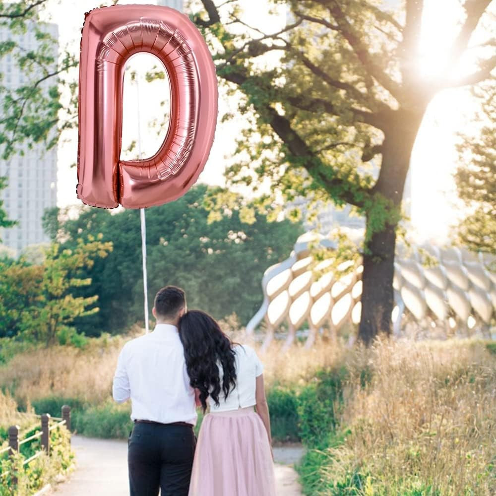 Balon Folie Metalizata Litera D, 100 cm, Umflati cu Heliu sau Aer, Ambalaj Individual, Pai inclus, Rose Gold