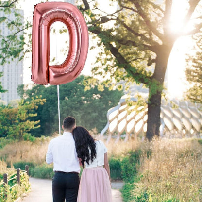 Balon Folie Metalizata Litera D, 100 cm, Umflati cu Heliu sau Aer, Ambalaj Individual, Pai inclus, Rose Gold