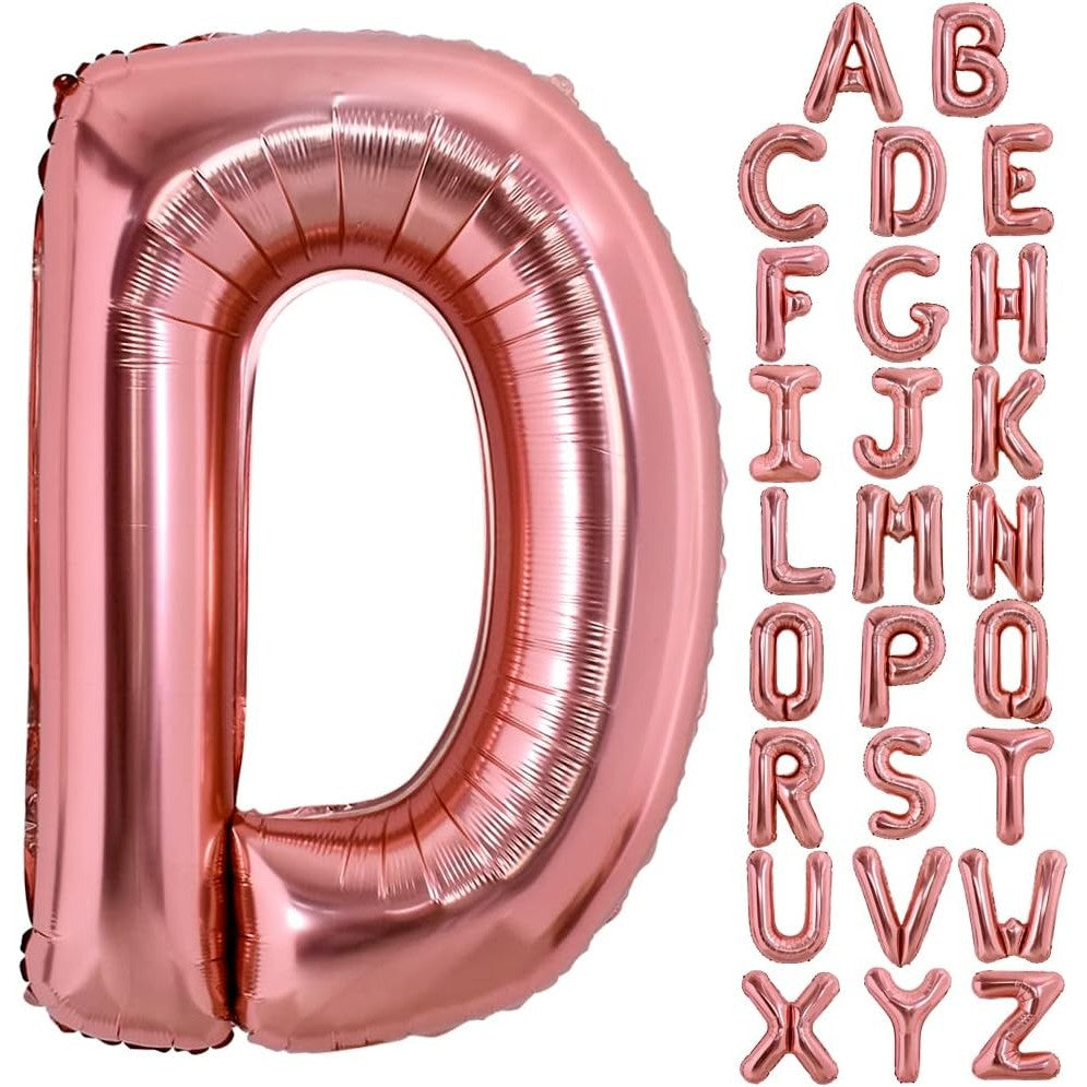 Balon Folie Metalizata Litera D, 100 cm, Umflati cu Heliu sau Aer, Ambalaj Individual, Pai inclus, Rose Gold