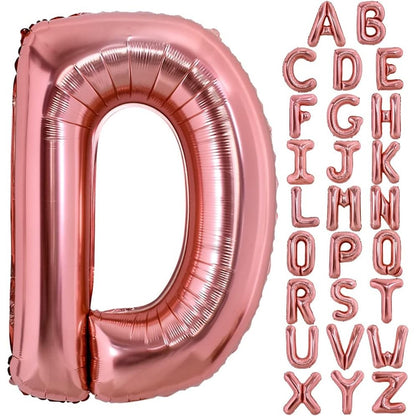 Balon Folie Metalizata Litera D, 100 cm, Umflati cu Heliu sau Aer, Ambalaj Individual, Pai inclus, Rose Gold
