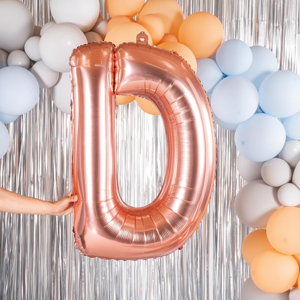 Balon Folie Metalizata Litera D, 100 cm, Umflati cu Heliu sau Aer, Ambalaj Individual, Pai inclus, Rose Gold