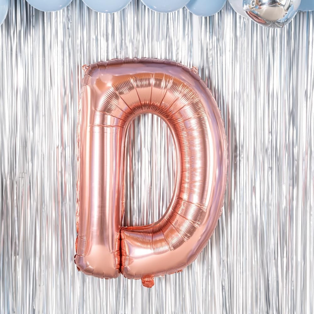 Balon Folie Metalizata Litera D, 100 cm, Umflati cu Heliu sau Aer, Ambalaj Individual, Pai inclus, Rose Gold