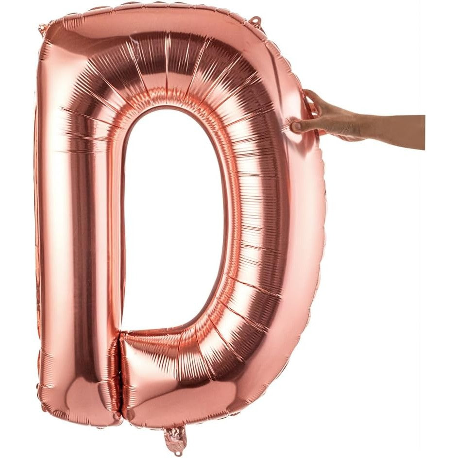 Balon Folie Metalizata Litera D, 100 cm, Umflati cu Heliu sau Aer, Ambalaj Individual, Pai inclus, Rose Gold
