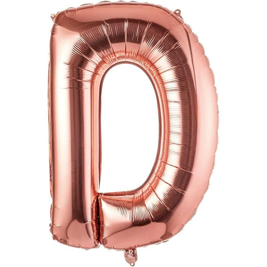 Balon Folie Metalizata Litera D, 100 cm, Umflati cu Heliu sau Aer, Ambalaj Individual, Pai inclus, Rose Gold