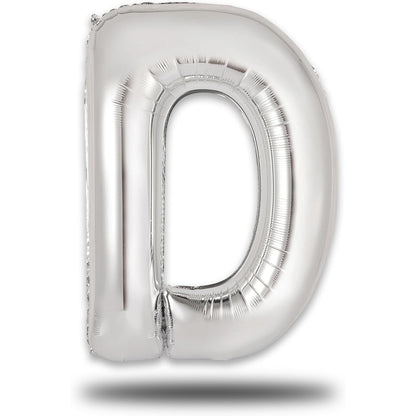Balon Folie Metalizata Litera D, 40 cm, Umflati cu Heliu sau Aer, Ambalaj Individual, Pai inclus, Argintiu