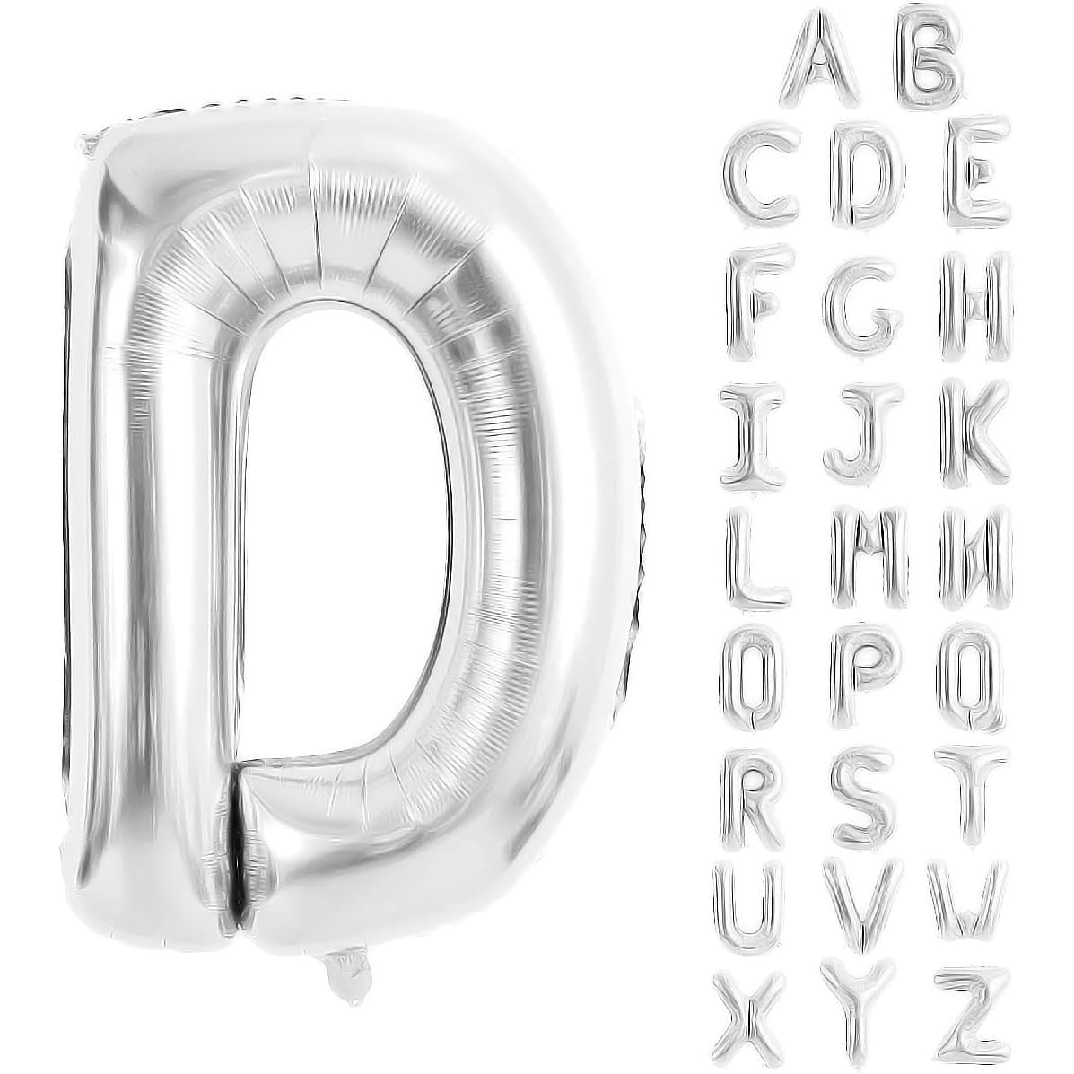 Balon Folie Metalizata Litera D, 40 cm, Umflati cu Heliu sau Aer, Ambalaj Individual, Pai inclus, Argintiu