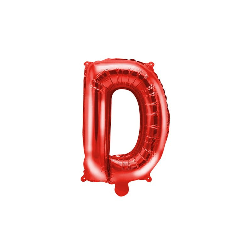 Balon Folie Metalizata Litera D, 40 cm, Umflati cu Heliu sau Aer, Ambalaj Individual, Pai inclus, Rosu