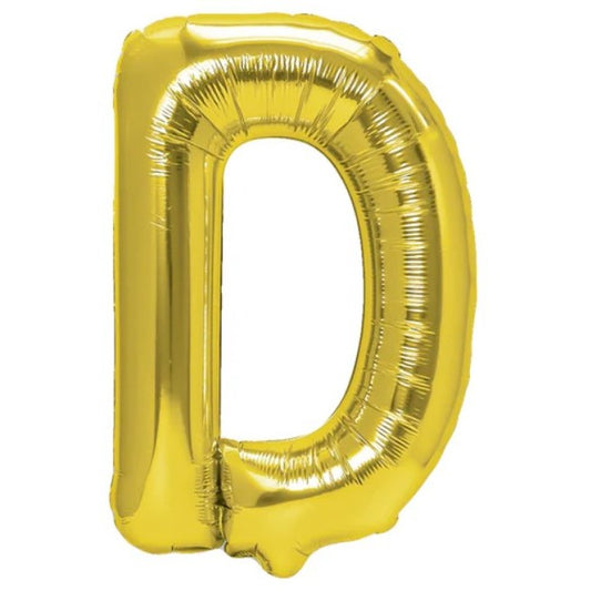 Balon Folie Metalizata Litera D, 40 cm, Umflati cu Heliu sau Aer, Ambalaj Individual, Pai inclus, Auriu