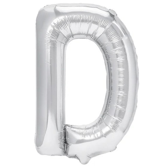 Balon Folie Metalizata Litera D, 40 cm, Umflati cu Heliu sau Aer, Ambalaj Individual, Pai inclus, Argintiu