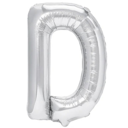 Balon Folie Metalizata Litera D, 40 cm, Umflati cu Heliu sau Aer, Ambalaj Individual, Pai inclus, Argintiu