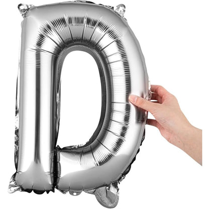 Balon Folie Metalizata Litera D, 80 cm, Umflati cu Heliu sau Aer, Ambalaj Individual, Pai inclus, Argintiu