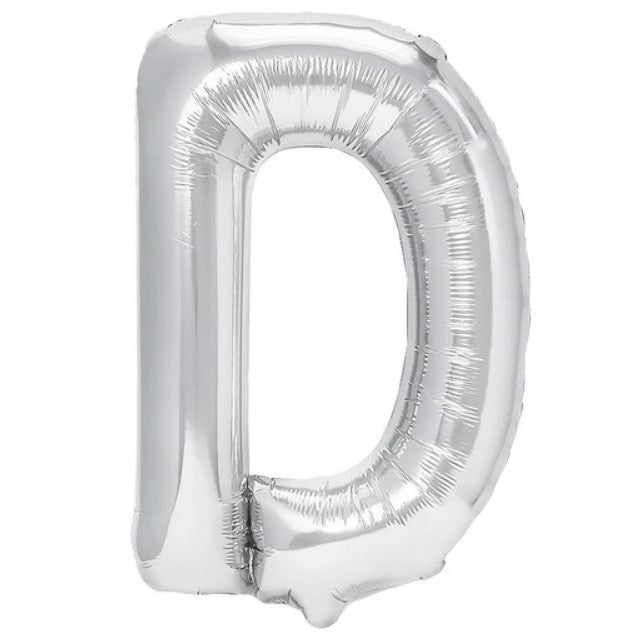 Balon Folie Metalizata Litera D, 80 cm, Umflati cu Heliu sau Aer, Ambalaj Individual, Pai inclus, Argintiu