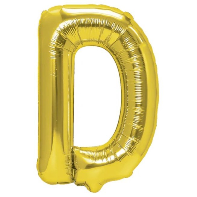 Balon Folie Metalizata Litera D, 80 cm, Umflati cu Heliu sau Aer, Ambalaj Individual, Pai inclus, Auriu