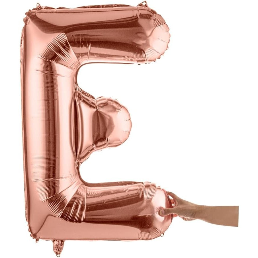Balon Folie Metalizata Litera E, 100 cm, Umflati cu Heliu sau Aer, Ambalaj Individual, Pai inclus, Rose Gold