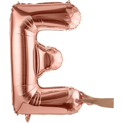 Balon Folie Metalizata Litera E, 100 cm, Umflati cu Heliu sau Aer, Ambalaj Individual, Pai inclus, Rose Gold