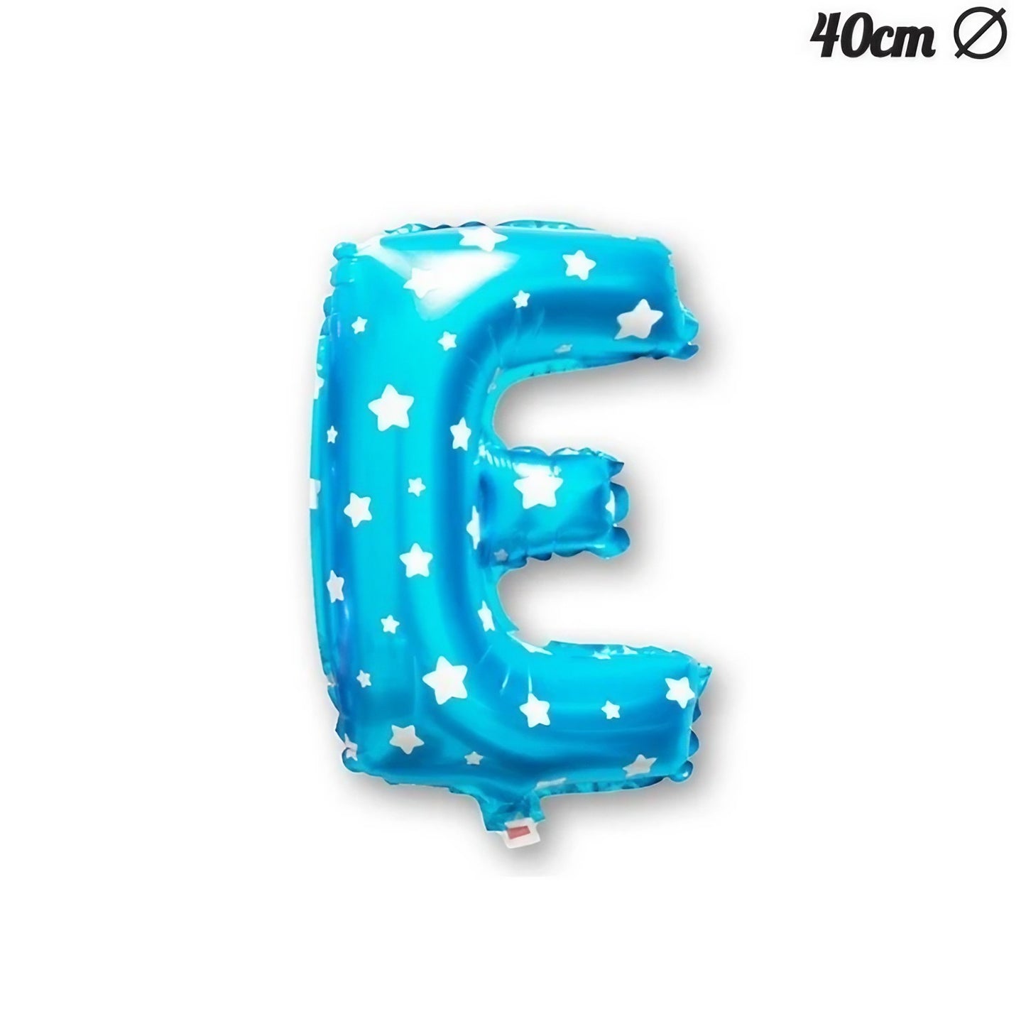 Balon Folie Metalizata Litera E, 40 cm, Cu Imprimeu Stelute, Umflati cu Heliu sau Aer, Ambalaj Individual, Pai inclus, Albastru