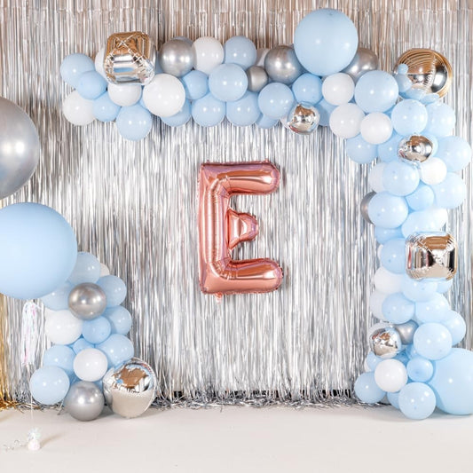 Balon Folie Metalizata Litera E, 40 cm, Umflati cu Heliu sau Aer, Ambalaj Individual, Pai inclus, Rose Gold
