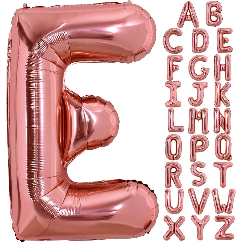 Balon Folie Metalizata Litera E, 40 cm, Umflati cu Heliu sau Aer, Ambalaj Individual, Pai inclus, Rose Gold