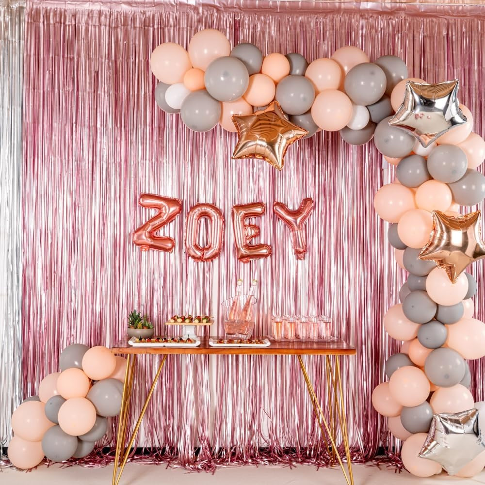 Balon Folie Metalizata Litera E, 40 cm, Umflati cu Heliu sau Aer, Ambalaj Individual, Pai inclus, Rose Gold