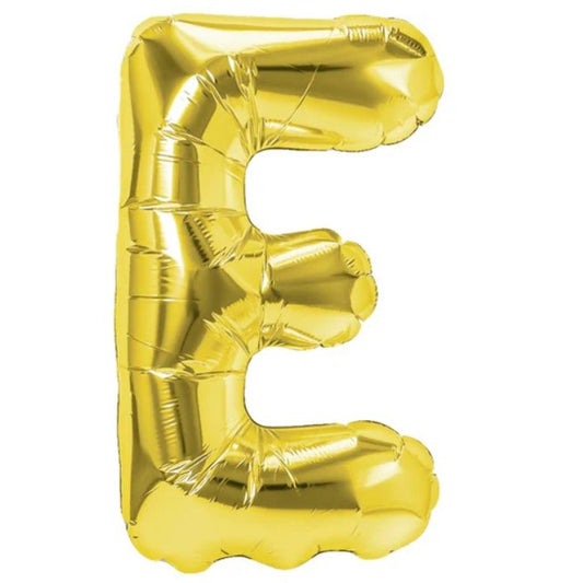 Balon Folie Metalizata Litera E, 40 cm, Umflati cu Heliu sau Aer, Ambalaj Individual, Pai inclus, Auriu