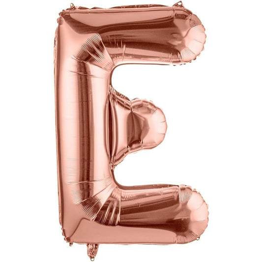 Balon Folie Metalizata Litera E, 40 cm, Umflati cu Heliu sau Aer, Ambalaj Individual, Pai inclus, Rose Gold