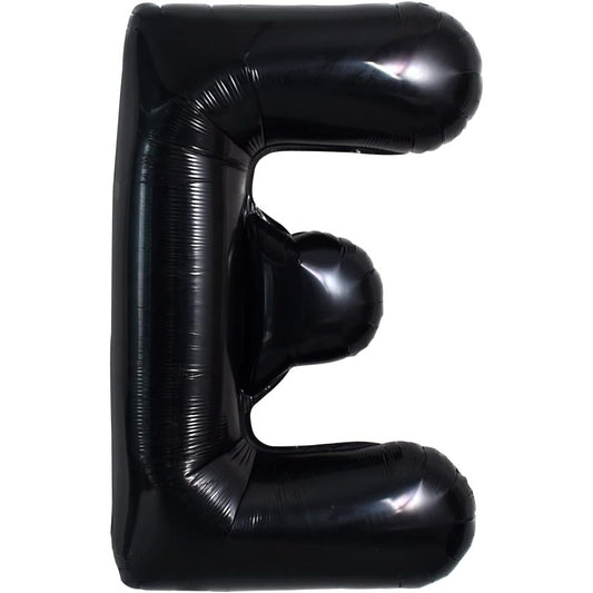 Balon Folie Metalizata Litera E, 40 cm, Umflati cu Heliu sau Aer, Ambalaj Individual, Pai inclus, Negru