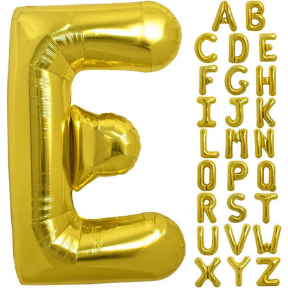Balon Folie Metalizata Litera E, 80 cm, Umflati cu Heliu sau Aer, Ambalaj Individual, Pai inclus, Auriu
