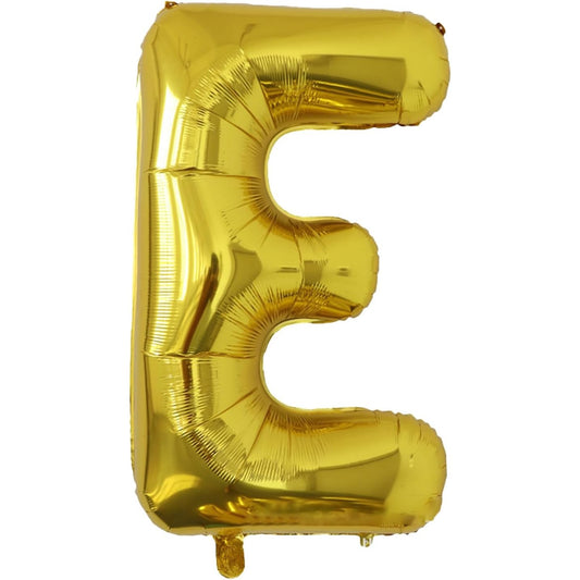 Balon Folie Metalizata Litera E, 80 cm, Umflati cu Heliu sau Aer, Ambalaj Individual, Pai inclus, Auriu