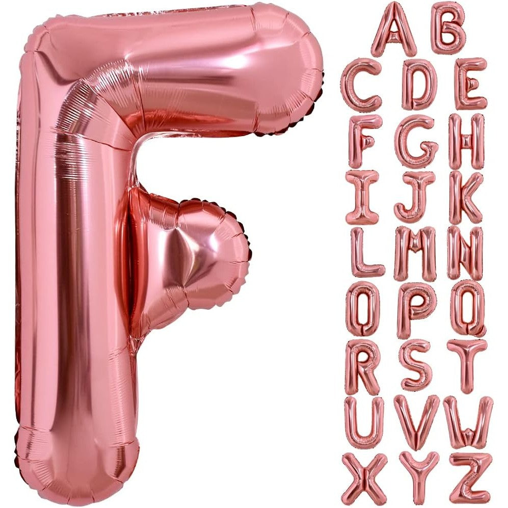 Balon Folie Metalizata Litera F, 100 cm, Umflati cu Heliu sau Aer, Ambalaj Individual, Pai inclus, Rose Gold