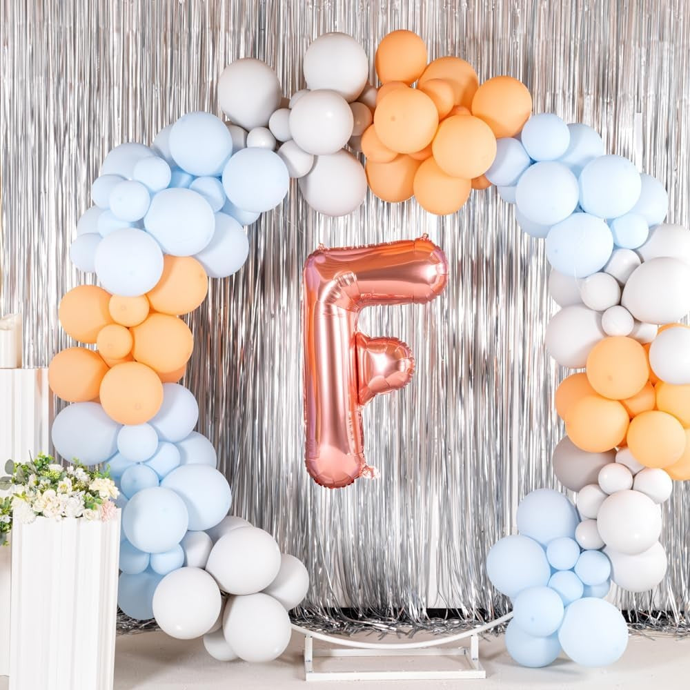 Balon Folie Metalizata Litera F, 100 cm, Umflati cu Heliu sau Aer, Ambalaj Individual, Pai inclus, Rose Gold