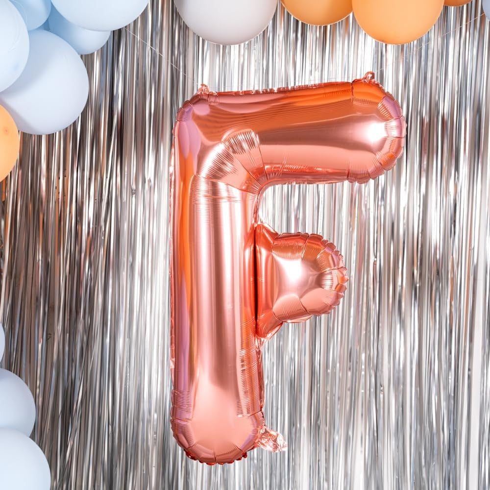 Balon Folie Metalizata Litera F, 100 cm, Umflati cu Heliu sau Aer, Ambalaj Individual, Pai inclus, Rose Gold