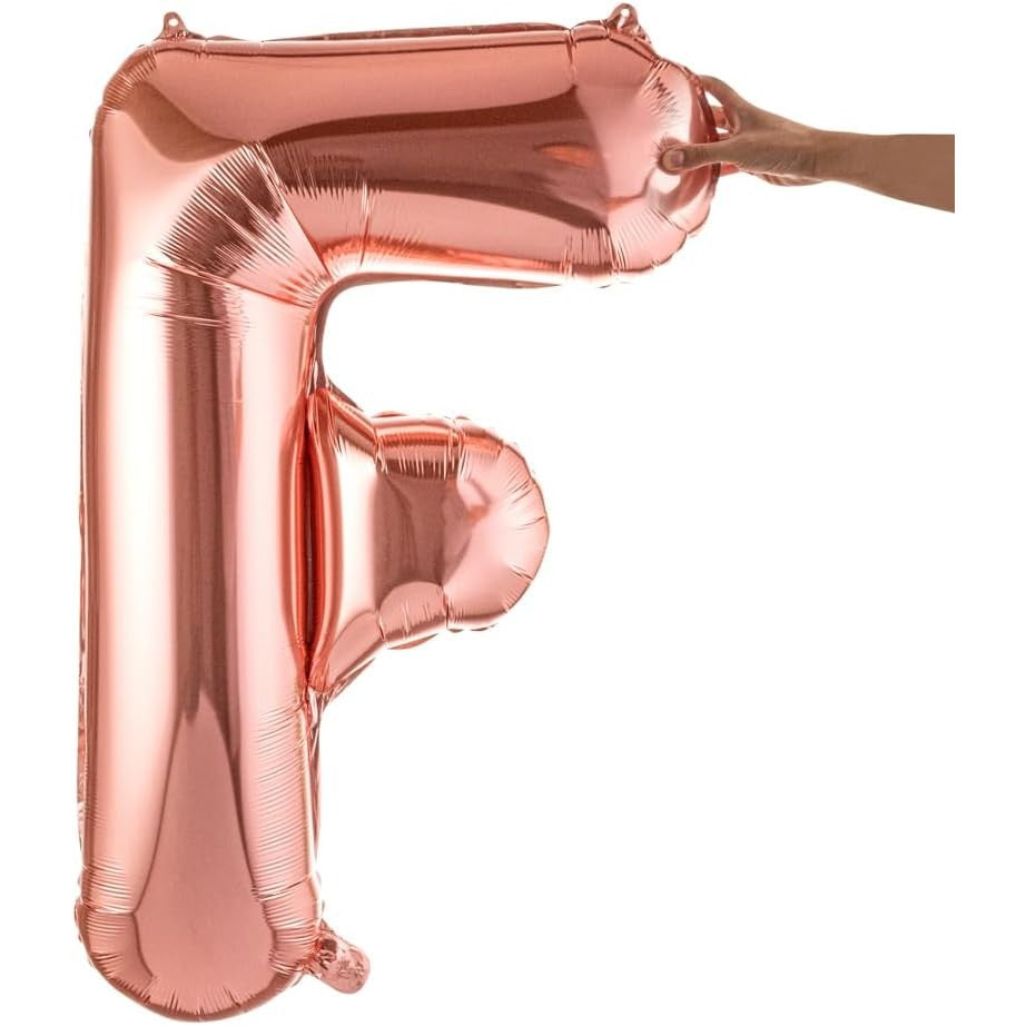 Balon Folie Metalizata Litera F, 100 cm, Umflati cu Heliu sau Aer, Ambalaj Individual, Pai inclus, Rose Gold