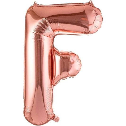 Balon Folie Metalizata Litera F, 100 cm, Umflati cu Heliu sau Aer, Ambalaj Individual, Pai inclus, Rose Gold