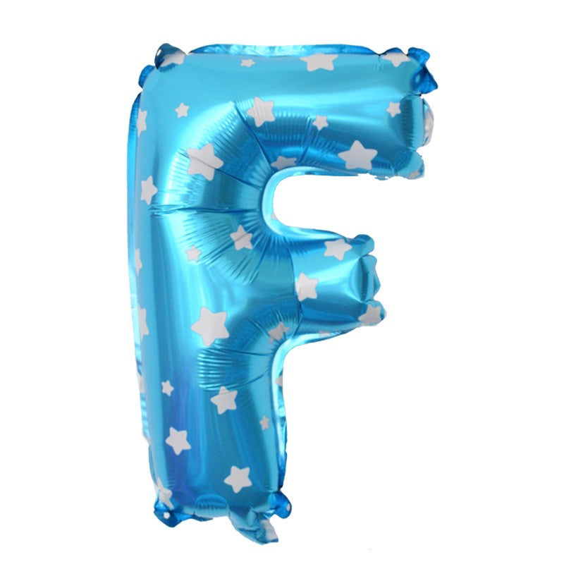 Balon Folie Metalizata Litera F, 40 cm, Cu Imprimeu Stelute, Umflati cu Heliu sau Aer, Ambalaj Individual, Pai inclus, Albastru